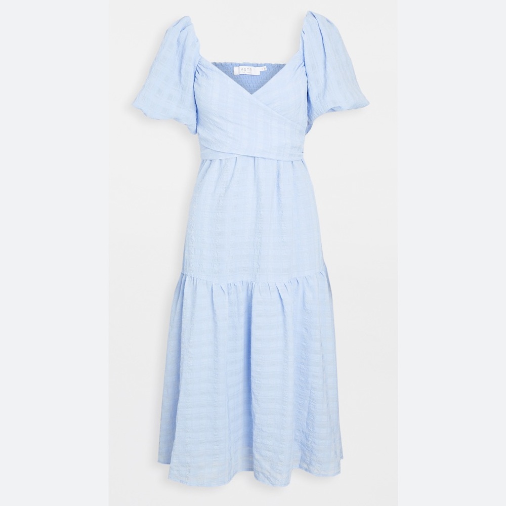 ASTR The Label Sonnet Periwinkle Puff Sleeve Midi Dress Womens Size Medium
